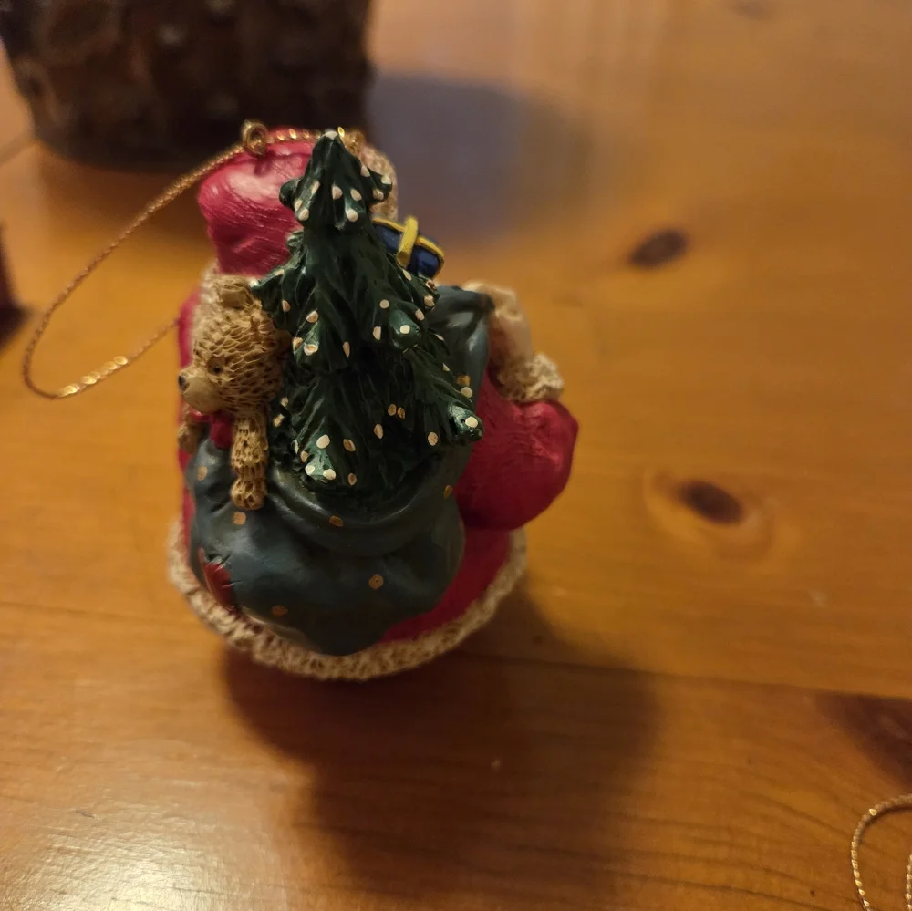 Set Of Santa Ornaments With Footballs One Resin (Roly Poly) And One Ceramic